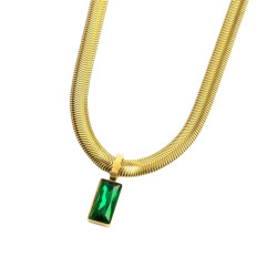 Collana Donna Marlù 33CN0016G-V Vision Catena Snake in Acciaio Oro e Zircone Verde