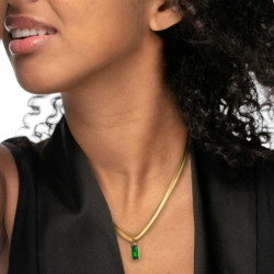 Collana Donna Marlù 33CN0016G-V Vision Catena Snake in Acciaio Oro e Zircone Verde