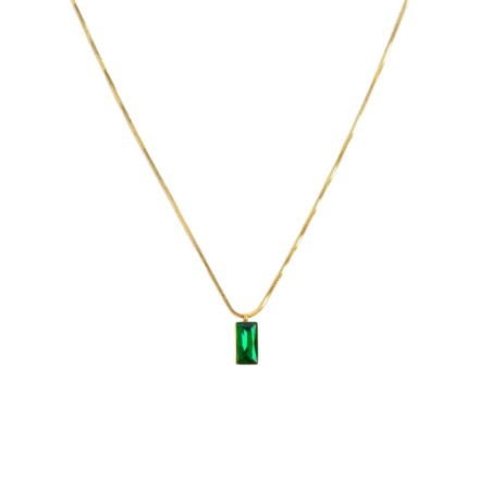 Collana Donna Marlù 33CN0017G-V Vision in Acciaio Oro Catena Snake Zircone Verde