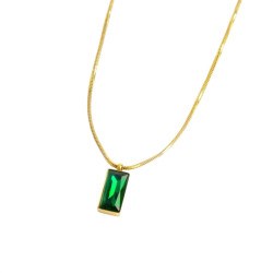 Collana Donna Marlù 33CN0017G-V Vision in Acciaio Oro Catena Snake Zircone Verde