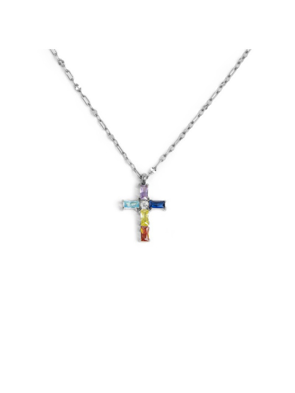 Collana Donna Marlù 31CN0007-RGB Croce Pendente in Acciaio Silver baguette e ZIrconi
