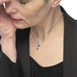 Collana Donna Marlù 31CN0007-RGB Croce Pendente in Acciaio Silver baguette e ZIrconi