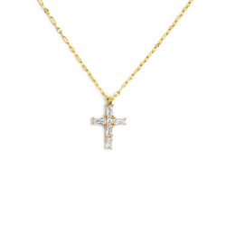 Collana Donna Marlù 31CN0007G-W Croce Pendente in Acciaio Oro e Zirconi