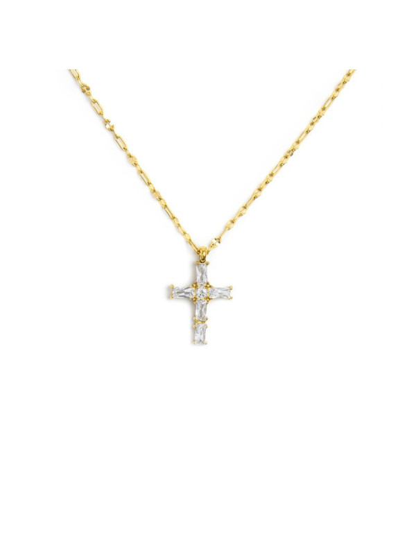 Collana Donna Marlù 31CN0007G-W Croce Pendente in Acciaio Oro e Zirconi