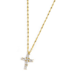 Collana Donna Marlù 31CN0007G-W Croce Pendente in Acciaio Oro e Zirconi