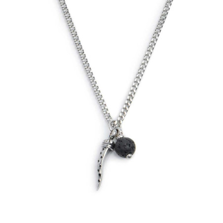 Collana Unisex Marlù 33CO0022-N Acciaio Silver corno pendente e pietra lavica