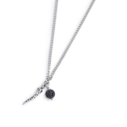 Collana Unisex Marlù 33CO0022-N Acciaio Silver corno pendente e pietra lavica
