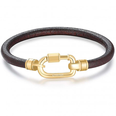 Brosway Bracciale uomo in pelle marrone con moschettone in acciaio dorato BNX18A