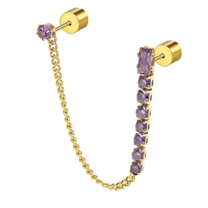 Orecchino a Lobo Donna Marlù 31OR0003G-P Multindosso Tennis Pendente Oro e Viola Orecchino a Lobo Donna Marlù 31OR0003G-P Multindosso Tennis Pendente Oro e Viola