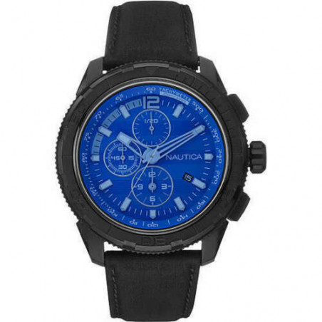 Men's Watch NAUTICA NAI21504G Chrono Leather Black Blue