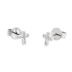 Orecchini Donna Marlù 18OR041 in Acciaio Silver a Croce e Cristalli