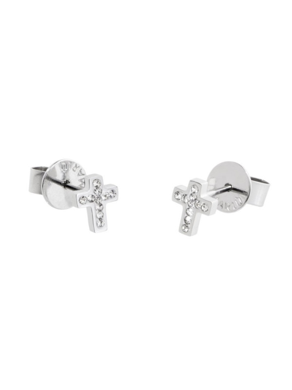 Orecchini Donna Marlù 18OR041 in Acciaio Silver a Croce e Cristalli