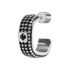 Mono Orecchino unisex Marlù 33OR0049-N a lobo a cerchietto con trama puntinata black oil