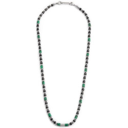 Collana Uomo Marlù 30CO0002 in Acciaio Silver con Pietre Sodalite Nere e Catena