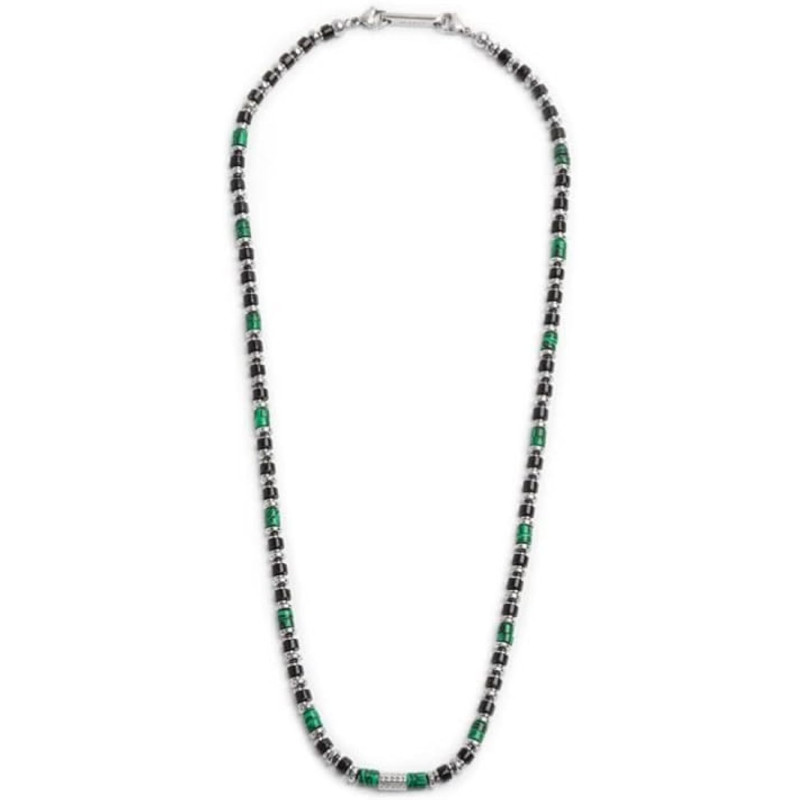 Collana Uomo Marlù 30CO0002 in Acciaio Silver con Pietre Sodalite Nere e Catena Collana Uomo Marlù 30CO0002 in Acciaio Silver con Pietre Sodalite Nere e Catena