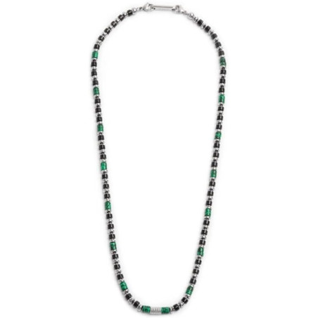 Collana Uomo Marlù 30CO0002 in Acciaio Silver con Pietre Sodalite Nere e Catena