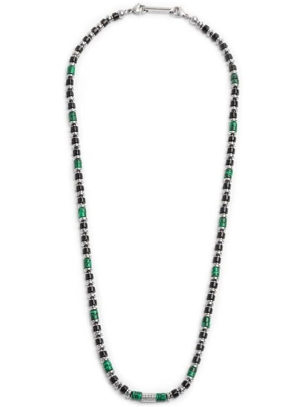 Collana Uomo Marlù 30CO0002 in Acciaio Silver con Pietre Sodalite Nere e Catena