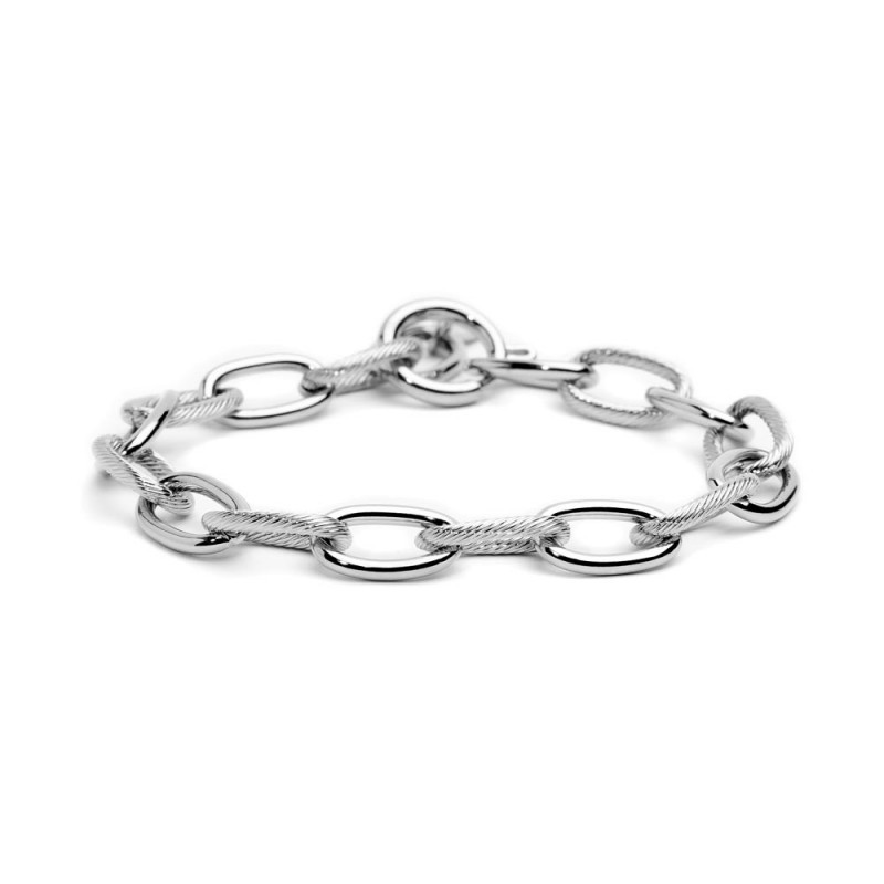 Bracciale Catena Uomo Marlù Maglia Larga 2BR0068 in Acciaio Silver con Texture Bracciale Catena Uomo Marlù Maglia Larga 2BR0068 in Acciaio Silver con Texture