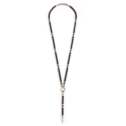 Collana Uomo Marlù Y 1CO0002 in Acciaio con Pietre Onice Nere e Centrale Croce
