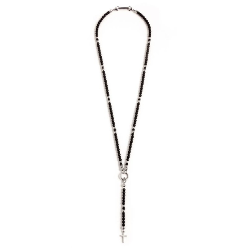 Collana Uomo Marlù Y 1CO0002 in Acciaio con Pietre Onice Nere e Centrale Croce Collana Uomo Marlù Y 1CO0002 in Acciaio con Pietre Onice Nere e Centrale Croce