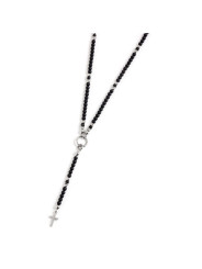 Collana Uomo Marlù Y 1CO0002 in Acciaio con Pietre Onice Nere e Centrale Croce