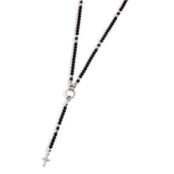 Collana Uomo Marlù Y 1CO0002 in Acciaio con Pietre Onice Nere e Centrale Croce