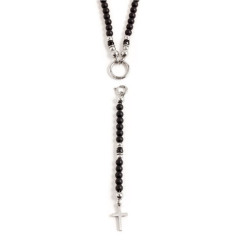 Collana Uomo Marlù Y 1CO0002 in Acciaio con Pietre Onice Nere e Centrale Croce