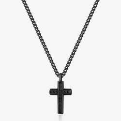 Collana Uomo Brosway Backliner BBC03 in Acciaio con Pendente Croce Colore Nero