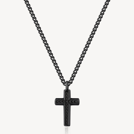Collana Uomo Brosway Backliner BBC03 in Acciaio con Pendente Croce Colore Nero