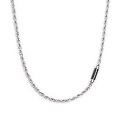 Collana Marlù Uomo 30CN0009-NCatena Corda in Acciaio Silver con Pietra Nera…