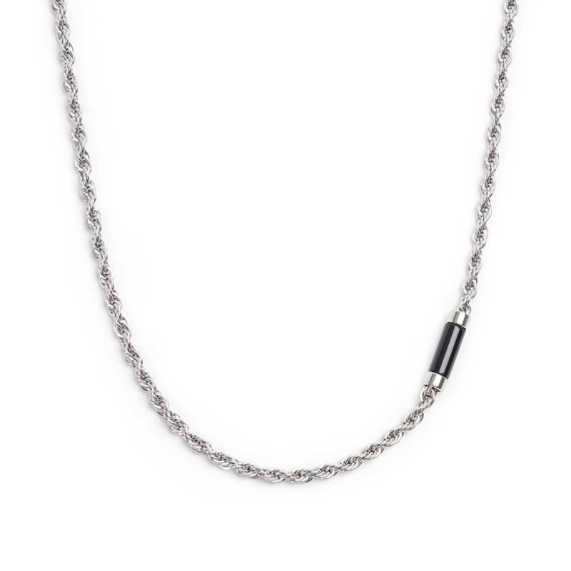 Collana Marlù Uomo 30CN0009-NCatena Corda in Acciaio Silver con Pietra Nera… Collana Marlù Uomo 30CN0009-NCatena Corda in Acciaio Silver con Pietra Nera…