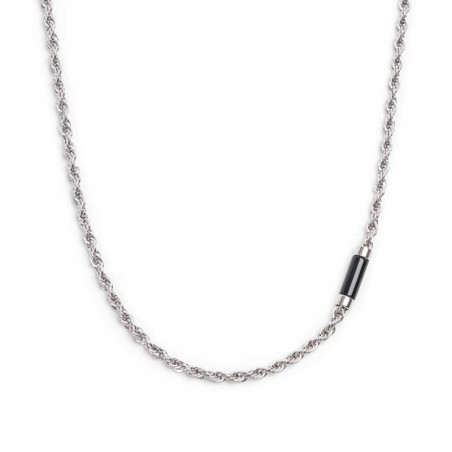 Collana Marlù Uomo 30CN0009-NCatena Corda in Acciaio Silver con Pietra Nera…