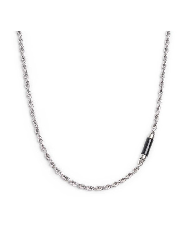 Collana Marlù Uomo 30CN0009-NCatena Corda in Acciaio Silver con Pietra Nera…