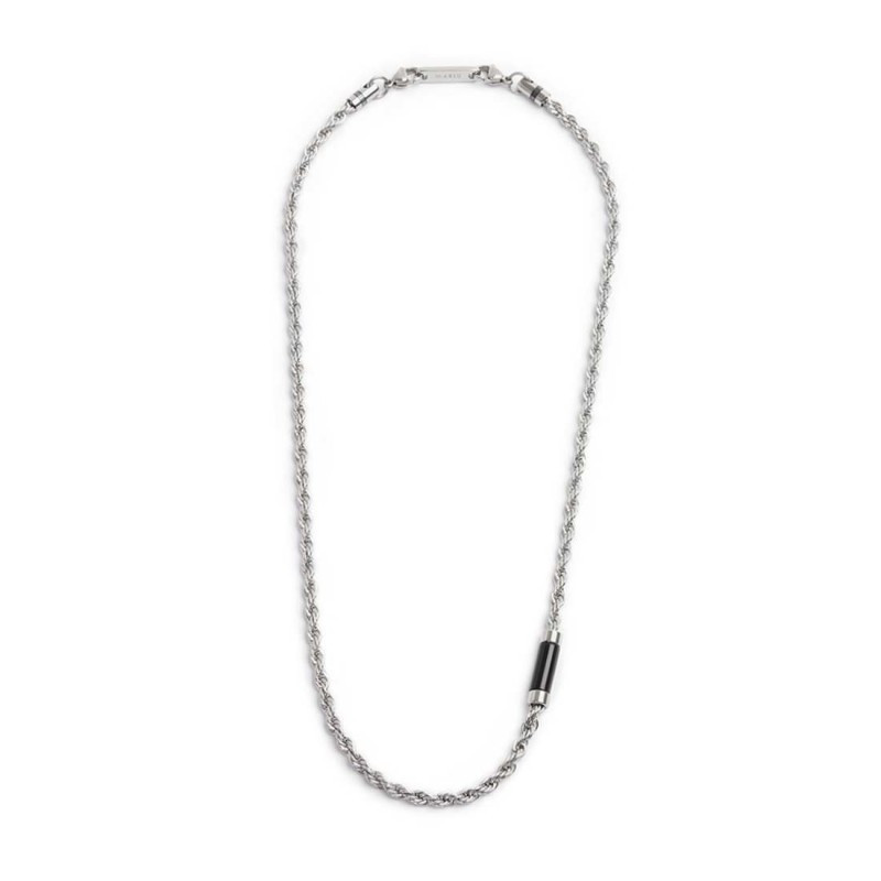 Collana Marlù Uomo 30CN0009-NCatena Corda in Acciaio Silver con Pietra Nera…
