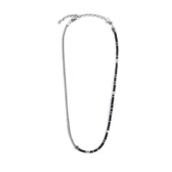Collana Unisex Marlù 33CO0026-N fish bone dischetti onice nera e pietra lavica