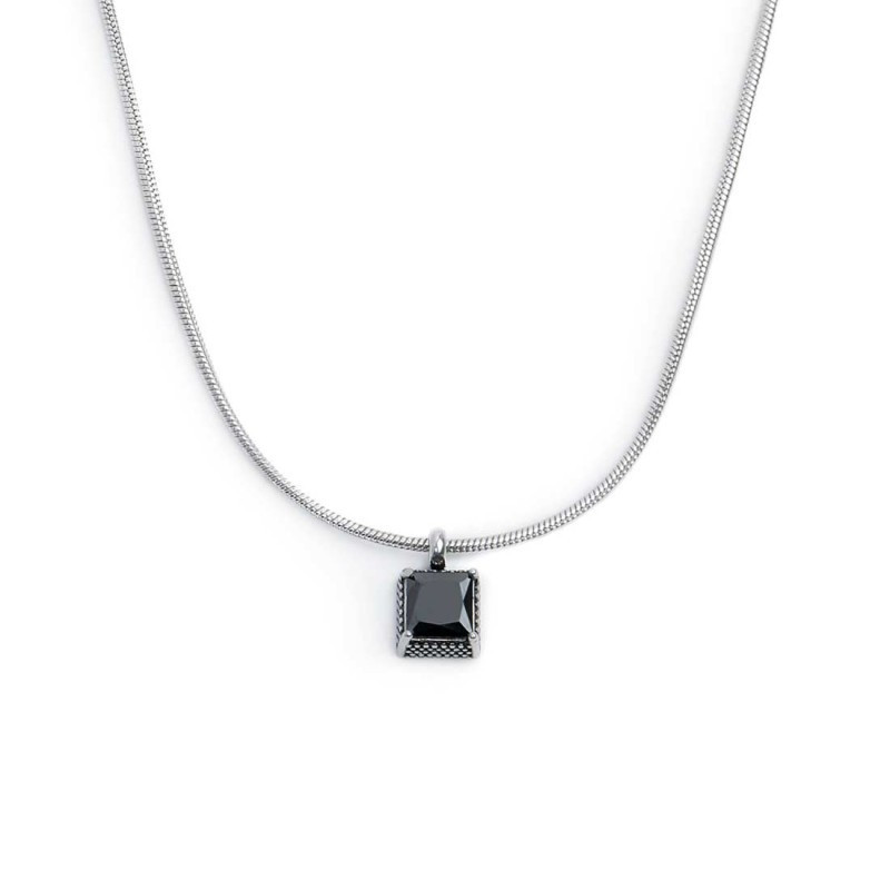 Collana Unisex Marlù 33CN0021-N Acciao Silver con zircone nero quadrato Collana Unisex Marlù 33CN0021-N Acciao Silver con zircone nero quadrato