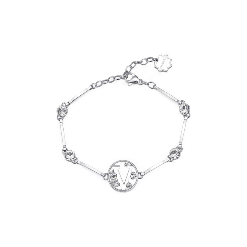 Bracciale donna lettera V bhkb070 in acciaio 316 anallergico pietre e swarovski Bracciale donna lettera V bhkb070 in acciaio 316 anallergico pietre e swarovski