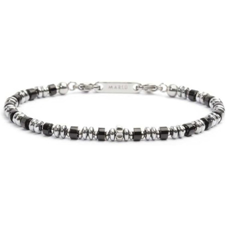 Bracciale Unisex Marlù 30BR0015-N in Acciaio Silver con Ematite Nere