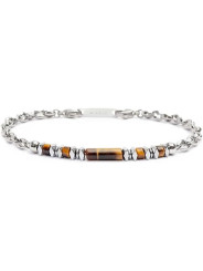 Bracciale Unisex Marlù 30BR0016-M in Acciaio Silver con Pietre Marroni ed Ematite