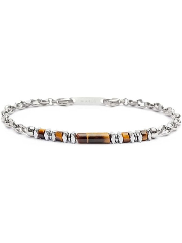 Bracciale Unisex Marlù 30BR0016-M in Acciaio Silver con Pietre Marroni ed Ematite