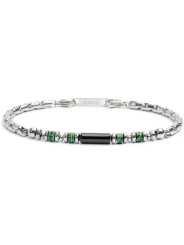 Bracciale Unisex Marlù 30BR0017-N in Acciaio Silver con Pietre Nere e Verdi ed Ematite
