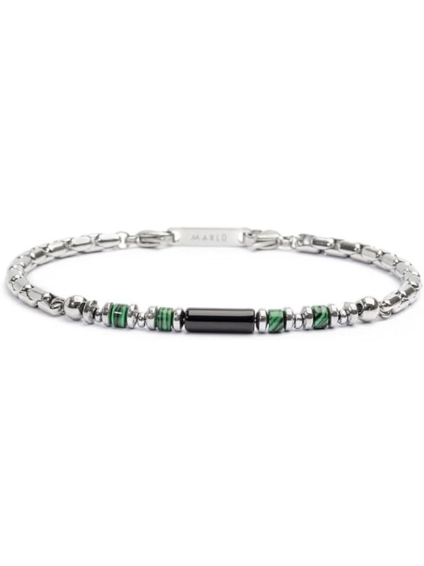 Bracciale Unisex Marlù 30BR0017-N in Acciaio Silver con Pietre Nere e Verdi ed Ematite