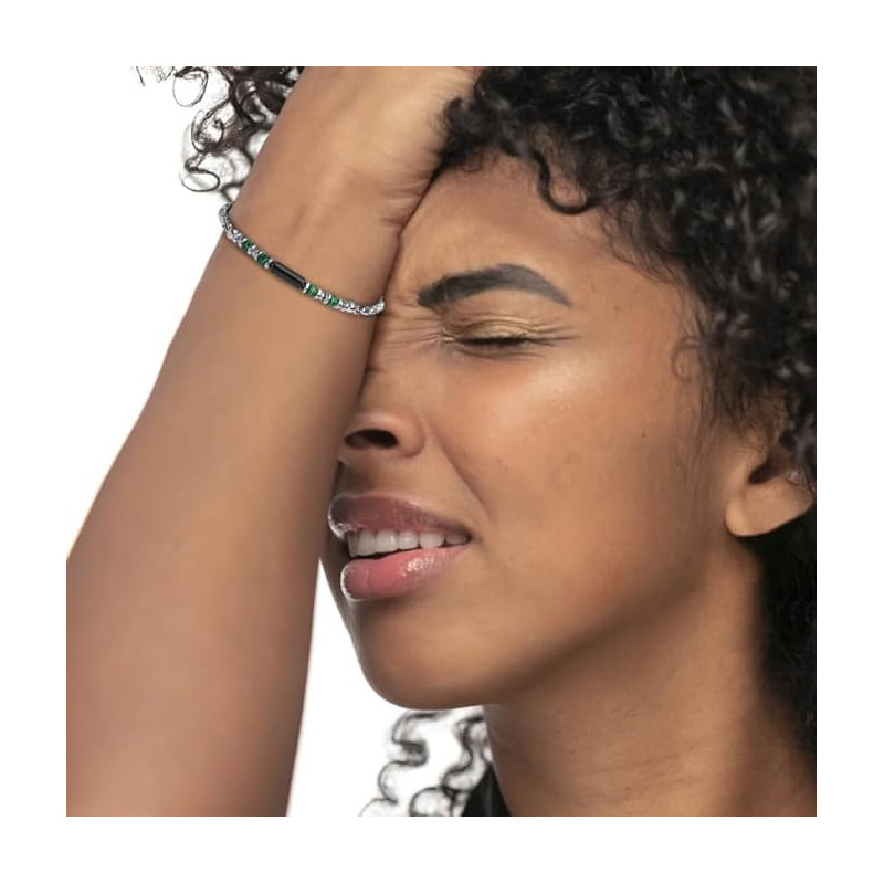Bracciale Unisex Marlù 30BR0017-N in Acciaio Silver con Pietre Nere e Verdi ed Ematite