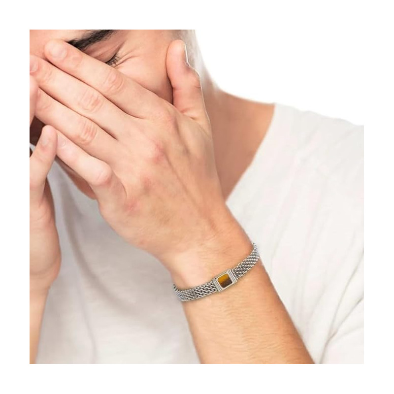 Bracciale Unisex Marlù 30BR0018-M Catena Mesh in Acciaio Silver con Pietra Brown