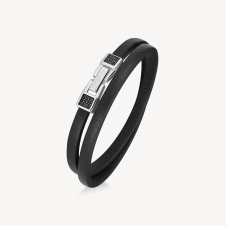 Bracciale Uomo Brosway InkBIK138 in Pelle Nera con Centrale Acciaio