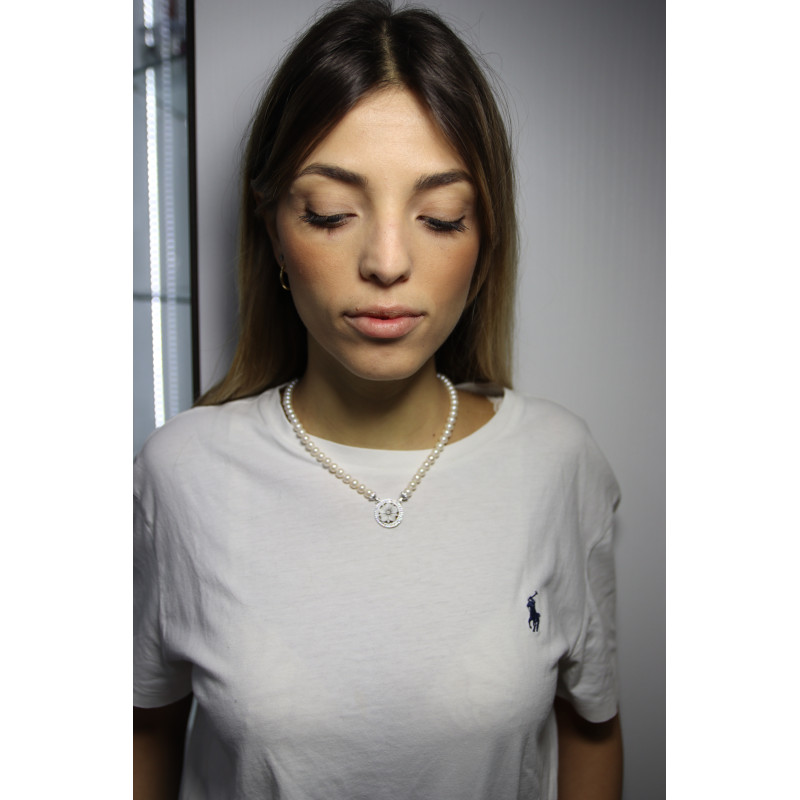 COLLANA DONNA CON PERLE COLTIVATE 6 6.5 CON CENTRALE CAMMEO SARDONICO