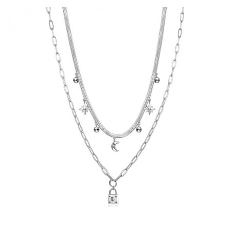 Collana da Donna Brosway Chant a Doppio Filo BAH47 Pendenti Lucchetto Silver