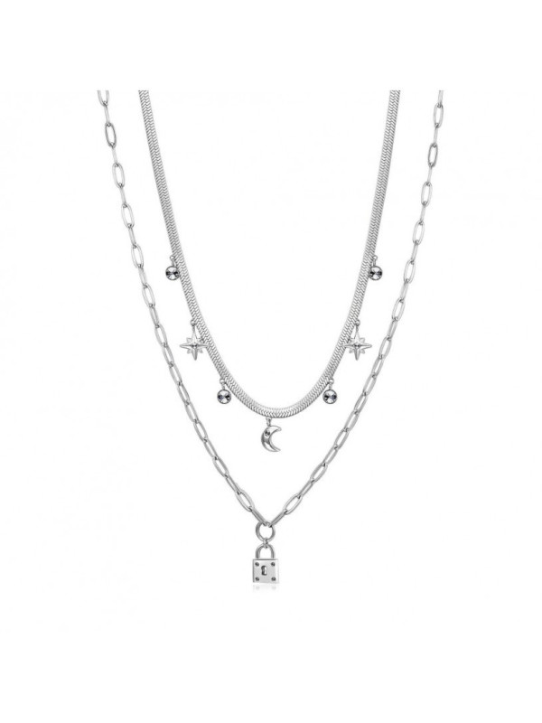 Collana da Donna Brosway Chant a Doppio Filo BAH47 Pendenti Lucchetto Silver