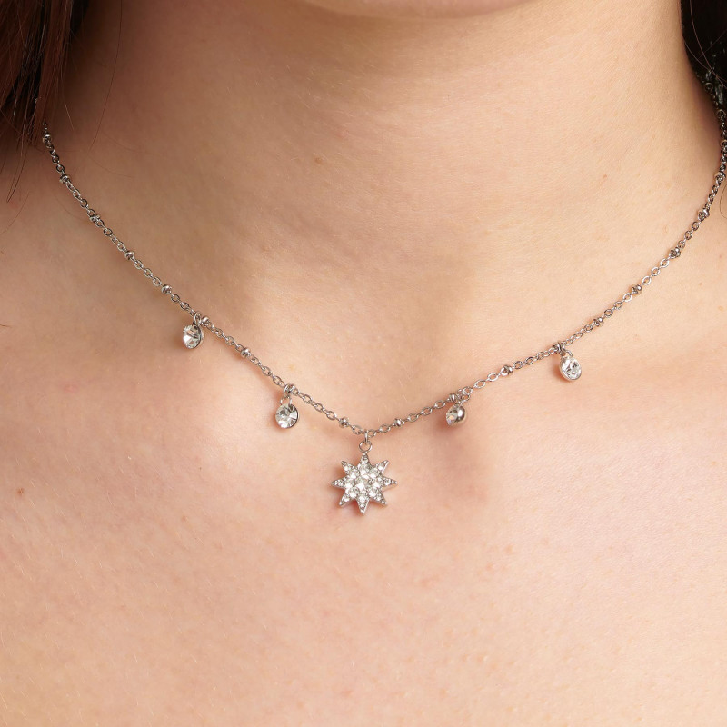Brosway Collana Girocollo In Acciaio Con Stella E Cristalli, Collezione Chakra BHKN078