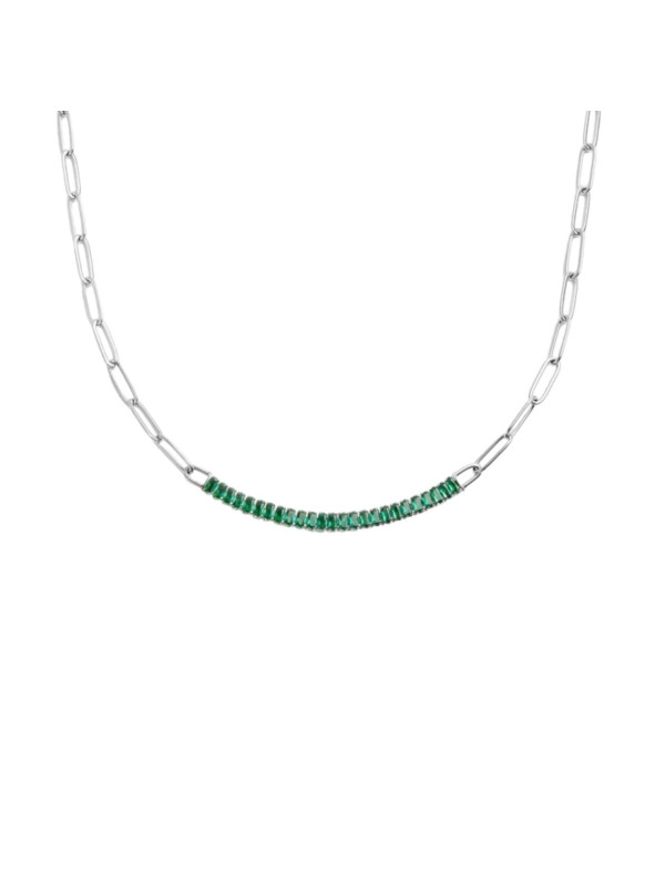 Collana Donna Marlù 33CN0014-V Vision Catena in Acciaio Silver Centrale Zirconi Verdi